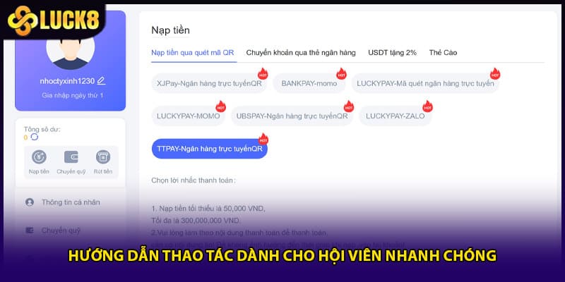 Hướng dẫn thao tác dành cho hội viên nhanh chóng